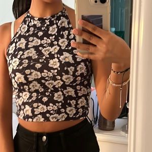 Floral open back cropped top